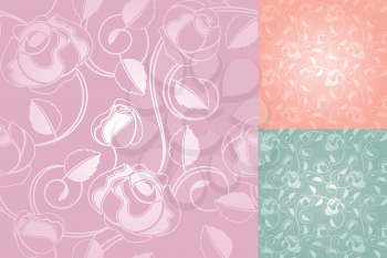 Seamless roses pattern. Wallpaper set, vector