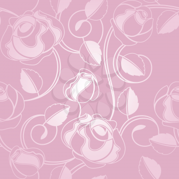 Seamless wallpaper pattern with of pink roses, vector