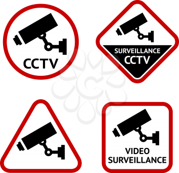 Security camera, set stickers, vector illustration