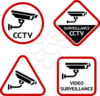 Security camera, set sticky labels, vector illustration