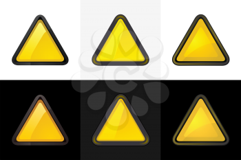 Set 6 colored blank triangle web 2.0 button. Smooth satined shapes on white&black background