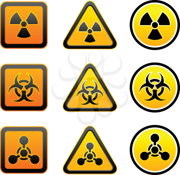 Set hazard warning radioactive symbols - Radiation - Chemical weapon - Biohazard sign