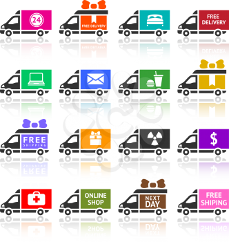 Set of Cargo trucks colored icons, vector illustration