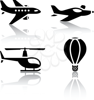 Set of transport icons - aircrafts. Vector design