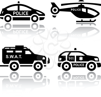 Set of transport icons - Police part 2, vector illustrations, set silhouettes isolated on white background.