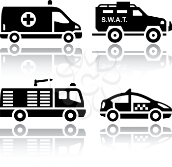 Set of transport icons - Rescue, vector illustrations, set silhouettes isolated on white background.