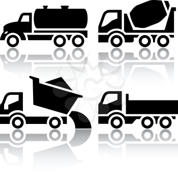 Set of transport icons - Tipper and Concrete mixer truck, vector illustration