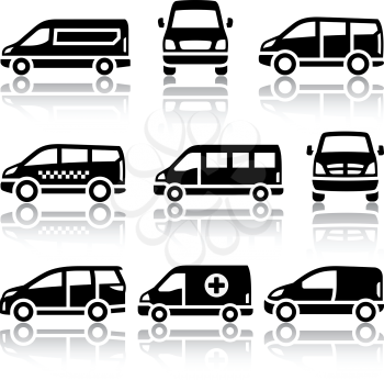 Transport icons - Van, vector illustrations, set silhouettes isolated on white background.