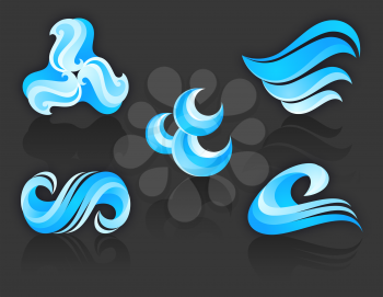 Set of Turquoise Waters Icons - with reflection on black background