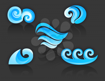 Set of Turquoise Waters Icons - with reflection on black background vector