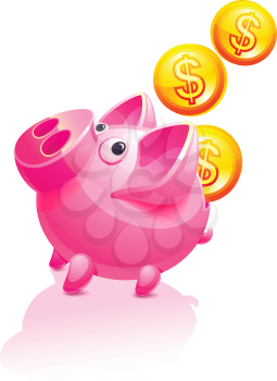 Piggy Bank and falling Money. Pig vector icon