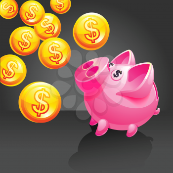 Piggy bank illustration. Vector icon. Pink. 10 EPS vector.