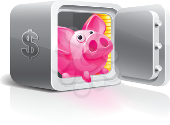 Piggy bank in a safe, money, vector