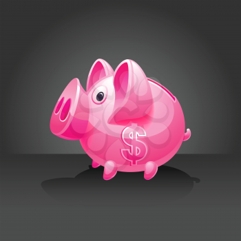 Pink piggy bank with dollar sign. 10 EPS vector.