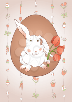 Rabbit with tulips on beautiful vector background