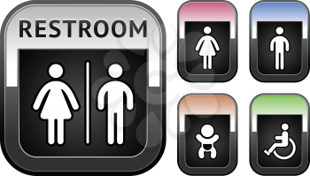 Restroom symbol, metallic buttons set. Vector design