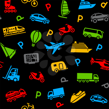 Seamless background, colors icons transport