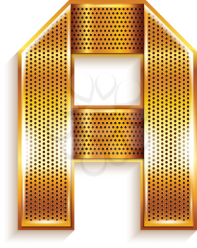 Font folded from a metallic gold perforated ribbon - Letter A. Vector illustration 10eps.