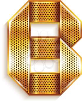 Font folded from a metallic gold perforated ribbon - Letter B. Vector illustration 10eps.