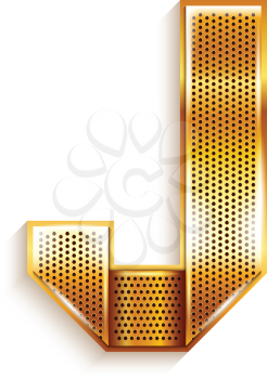 Font folded from a metallic gold perforated ribbon - Letter J. Vector illustration 10eps.
