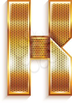 Font folded from a metallic gold perforated ribbon - Letter K. Vector illustration 10eps.