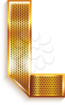 Font folded from a metallic gold perforated ribbon - Letter L. Vector illustration 10eps.