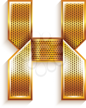 Font folded from a metallic gold perforated ribbon - Letter X. Vector illustration 10eps.