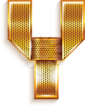 Font folded from a metallic gold perforated ribbon - Letter Y. Vector illustration 10eps.