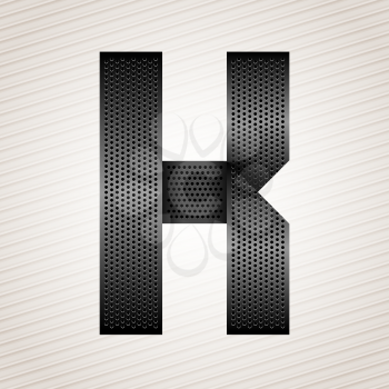 Font from folded metallic ribbon - Latin letter K. Vector 10eps