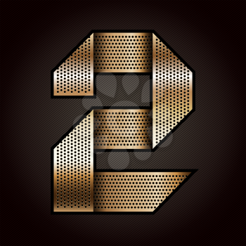 Number metal gold ribbon - 2 - two, vector 10eps
