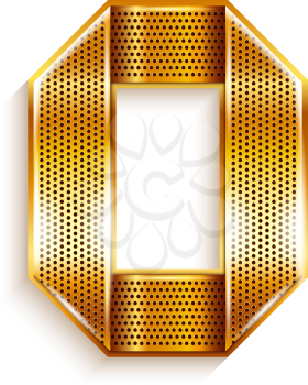 Arabic numeral folded from a metallic perforated golden ribbon  - Number 0 - zero, vector illustration 10eps