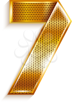 Arabic numeral folded from a metallic perforated golden ribbon  - Number 7 - seven, vector illustration 10eps