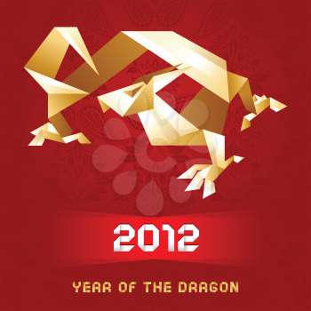 Origami Dragon, 2012 Year - Gold&Red, vector