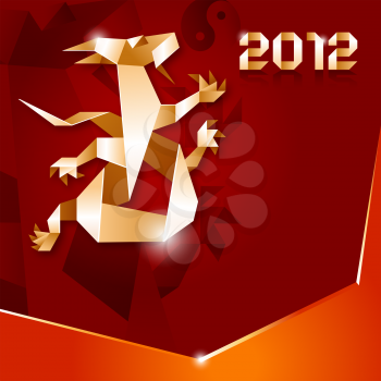 Origami Dragon, 2012 Year, brown background, vector. 10EPS