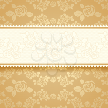 Golden roses with background. Square vector illustration 10eps