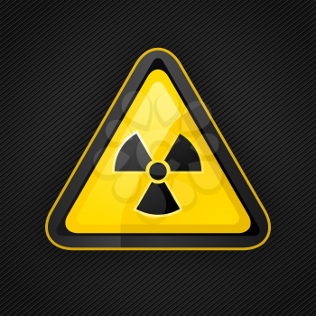 Hazard warning triangle radioactive sign on a metal surface, 10eps