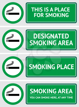 Labels set smoking place stickers. Vector design element