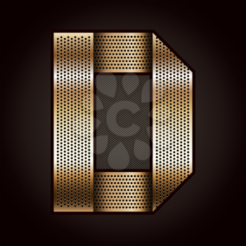 Letter metal gold ribbon - D, vector 10eps