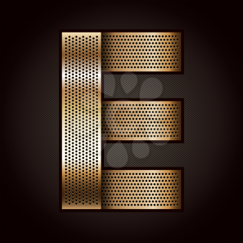 Letter metal gold ribbon - E, vector 10eps