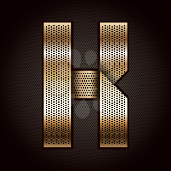Letter metal gold ribbon - K, vector 10eps