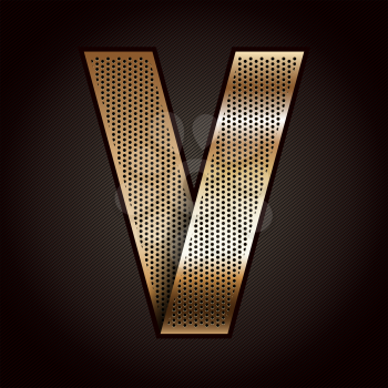 Letter metal gold ribbon - V, vector 10eps