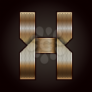 Letter metal gold ribbon - X, vector 10eps