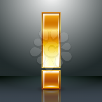 Font folded from a golden metallic ribbon - Exclamation mark. Vector illustration 10eps.