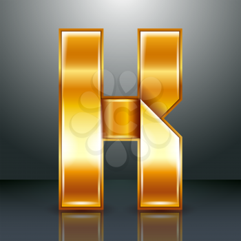 Font folded from a golden metallic ribbon - Letter K. Vector illustration 10eps.
