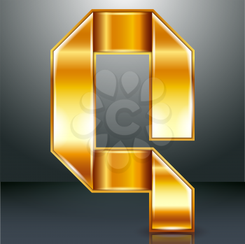 Font folded from a golden metallic ribbon - Letter Q. Vector illustration 10eps.