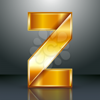 Font folded from a golden metallic ribbon - Letter Z. Vector illustration 10eps.