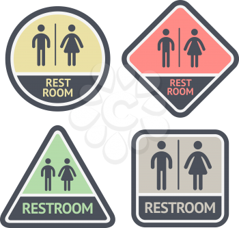 Restroom flat symbols set, vector illustrations