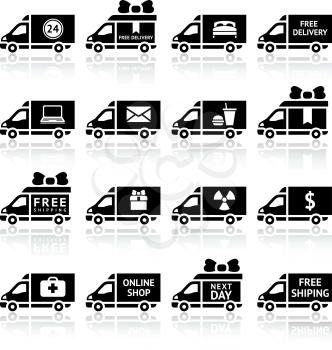 Set of Cargo trucks black icons