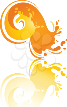 Splash orange wave with reflection, vector illustration