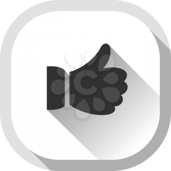 Thumb up, gray square button, hand with shadow